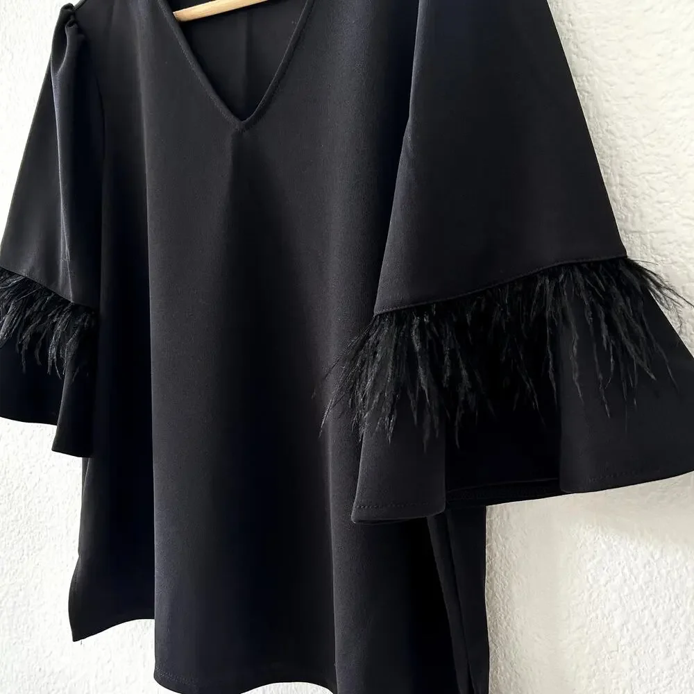 Adrianna Papell Women's Black Top Statement Sleeves Sz Medium Formal Old Money - Picture 5 of 10